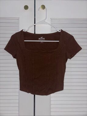 Hollister Chocolate Brown Scoop-Neck Corset Crop Top